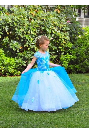 Turquoise and white Flower Girl Dress