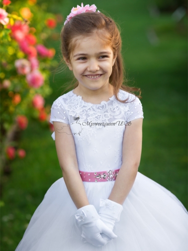 White Lace Flower Girl Dress with train