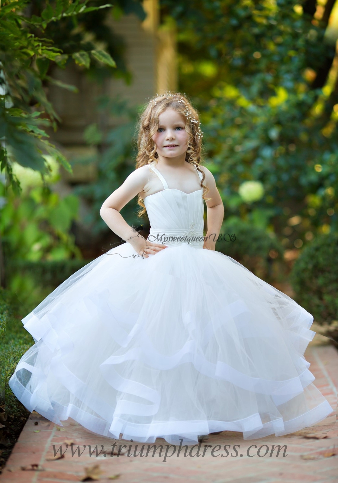 girls ivory holiday dress Party Dress White Gold Flower Girl Dresses Luxury Ivory Flower Girl Dress  Beading Elegant Princess Kids